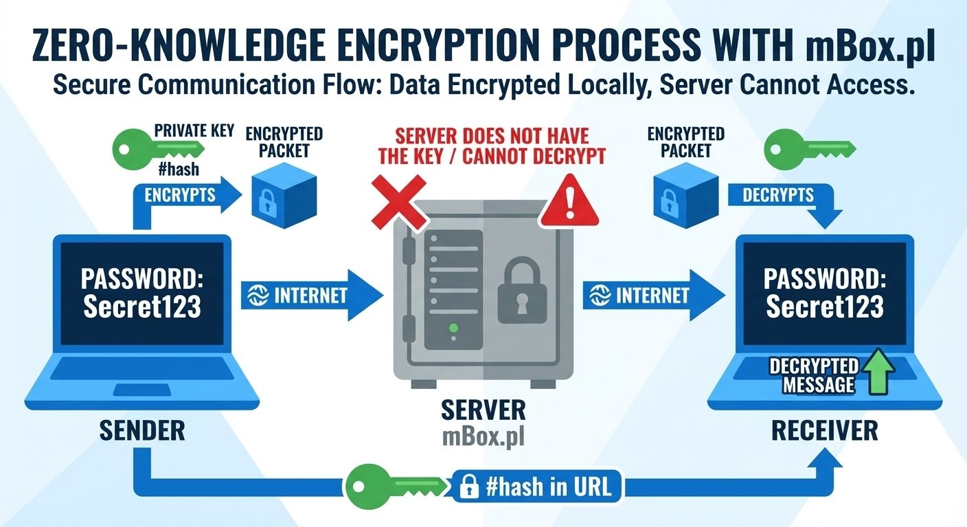 Illustration of the Zero-Knowledge security model in mboxly.app 